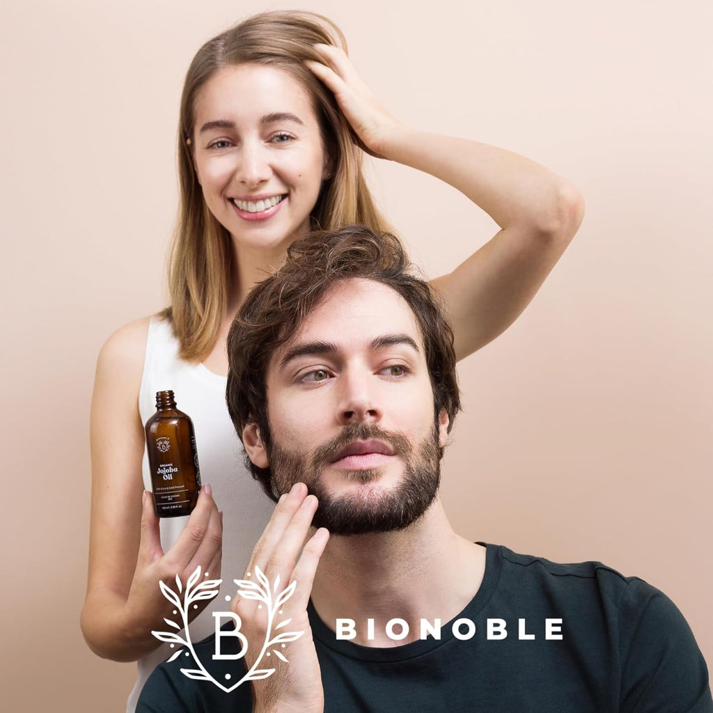 BIONOBLE Aceite De Jojoba 100 Puro Y Natural, Bio - Pelo, Piel - 100Ml | Prensado En Frío, Sin Hexano - Anti-Imperfecciones - Aceite Jojoba Puro, Jojoba Oil Organic Cold Pressed - Botella De Vidrio