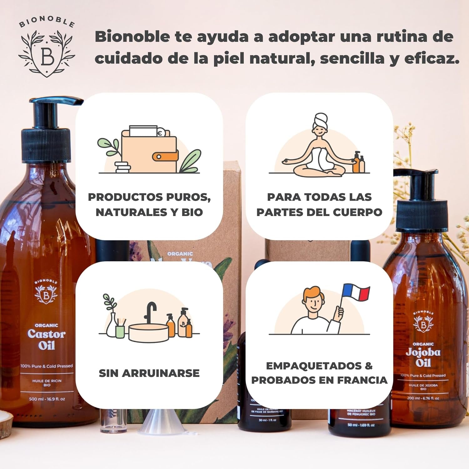 BIONOBLE Aceite De Jojoba 100 Puro Y Natural, Bio - Pelo, Piel - 100Ml | Prensado En Frío, Sin Hexano - Anti-Imperfecciones - Aceite Jojoba Puro, Jojoba Oil Organic Cold Pressed - Botella De Vidrio