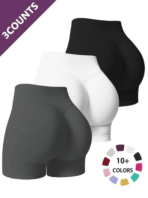 Women'S Multi-Piece Fitness Shorts, Seamless Stretch Tight Yoga Pants, Yoga Biker Shorts, High-Waisted Sun Protection, Tummy Control, Ideal for Workout & Casual Wear