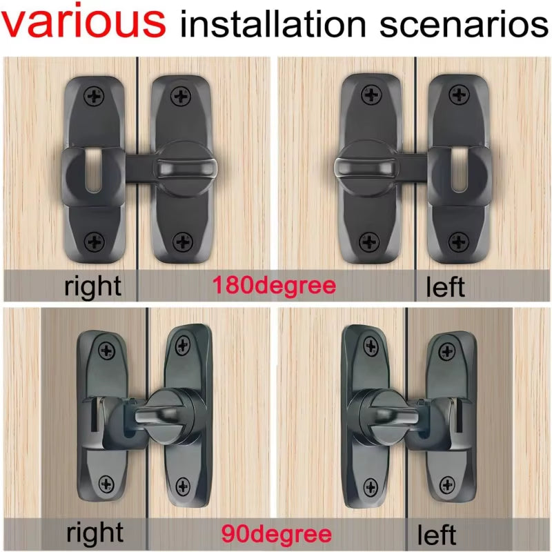 90/180 Degree Flip Door Lock Home Security Sliding Door Latch Small Gate Latches Hardware Anti-Theft Lock Zinc Alloy Door Bolts